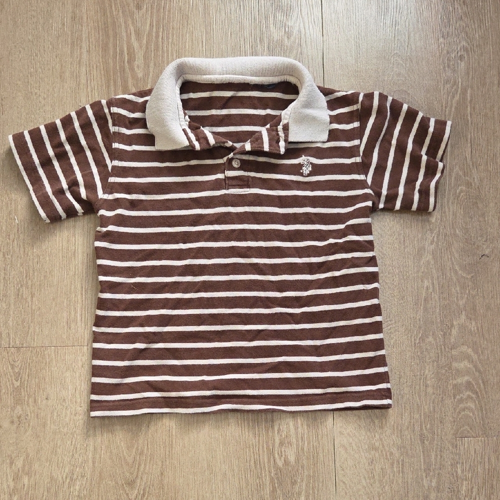 Brown Striped Kids Polo Shirt